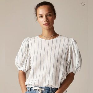 J. Crew Puff Sleeve Top in Sheer Gauze Ivory & Blue Stripe Sz. S $79.50 - NEW